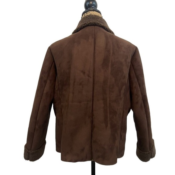 Lands' End Brown Rustic Faux Suede & Shearling Penny Lane Barn Jacket Large - Picture 8 of 8